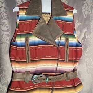 Colorful Striped Women's Vest with Belt